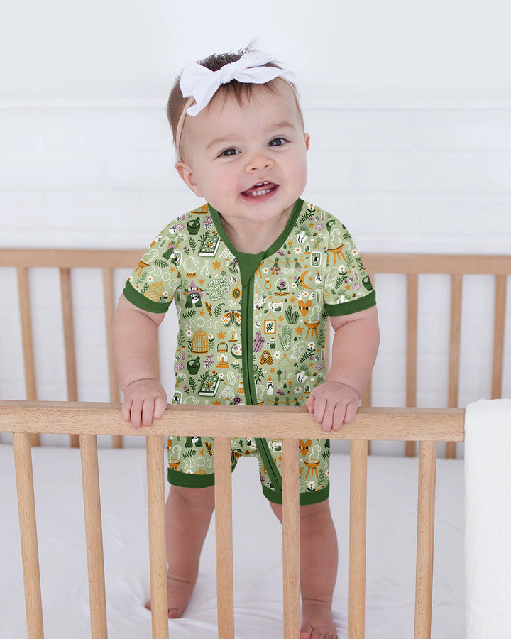 Boho Witchy Celestial Magic Floral Bamboo Shorty Zippy