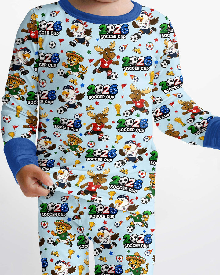 Soccer Cup Cute Mascots Bamboo Two Piece Long Sleeve Pajama Set