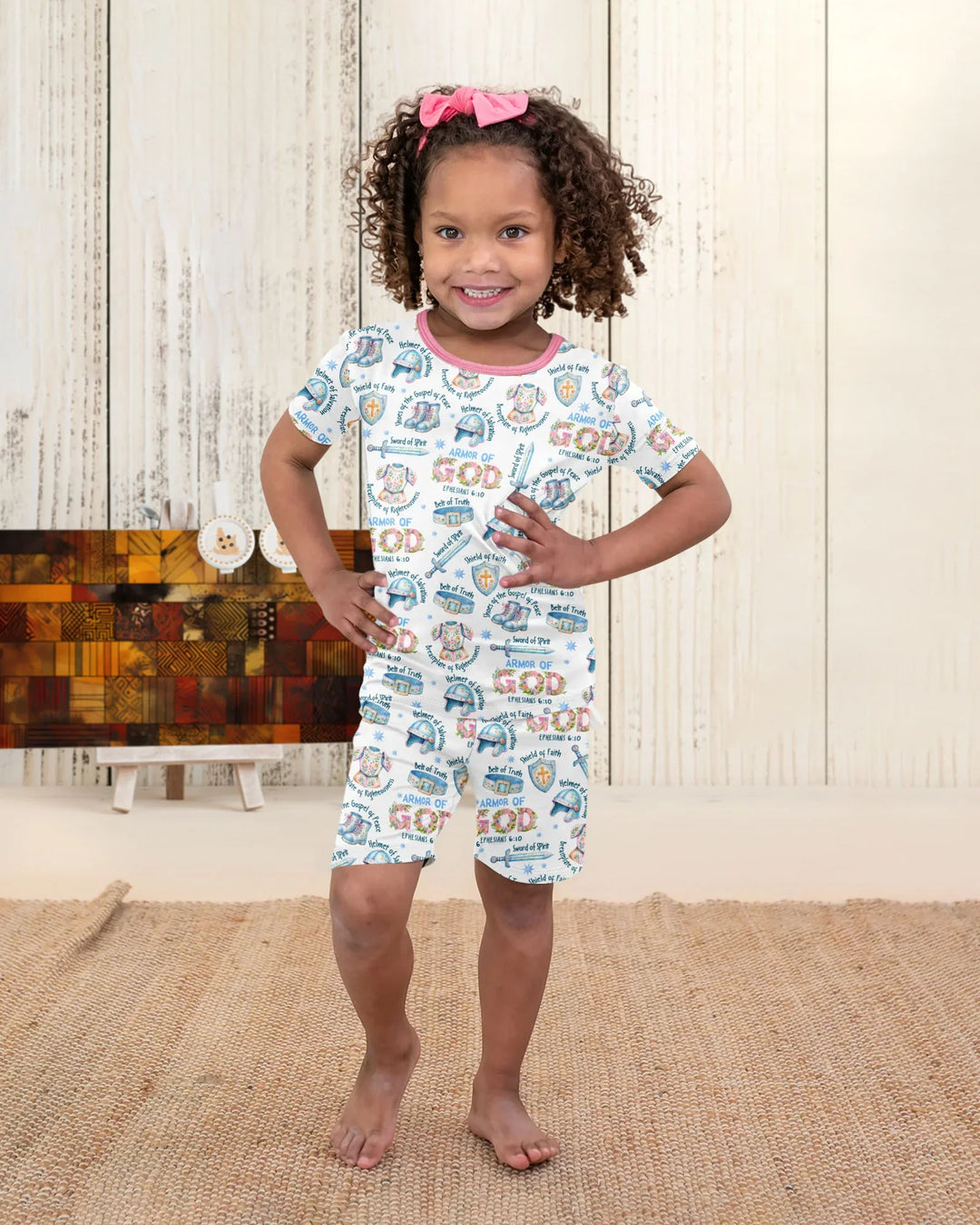 Put On The Full Armor Of God Bamboo Two Piece Short Sleeve Shorts Pajama Set