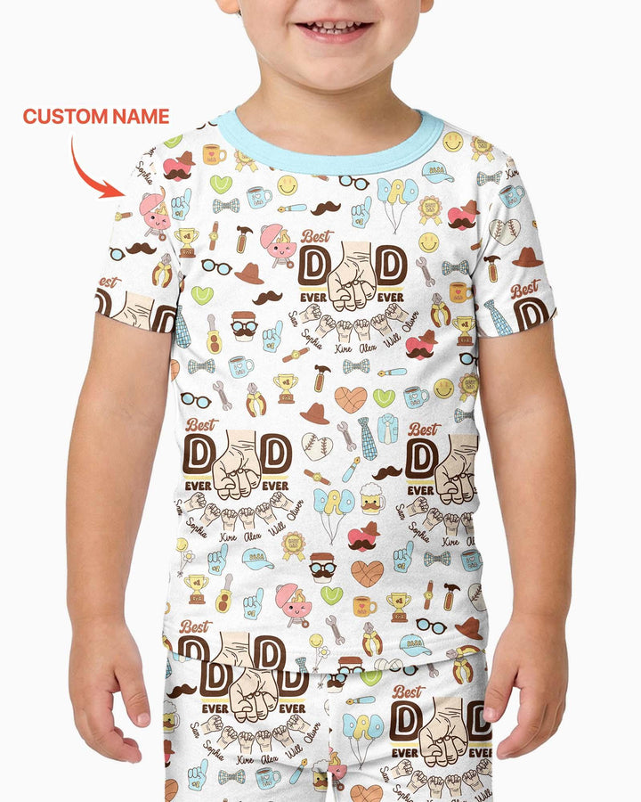 Custom Kids Name Best Dad Ever Bamboo Two Piece Short Sleeve Pajama Set