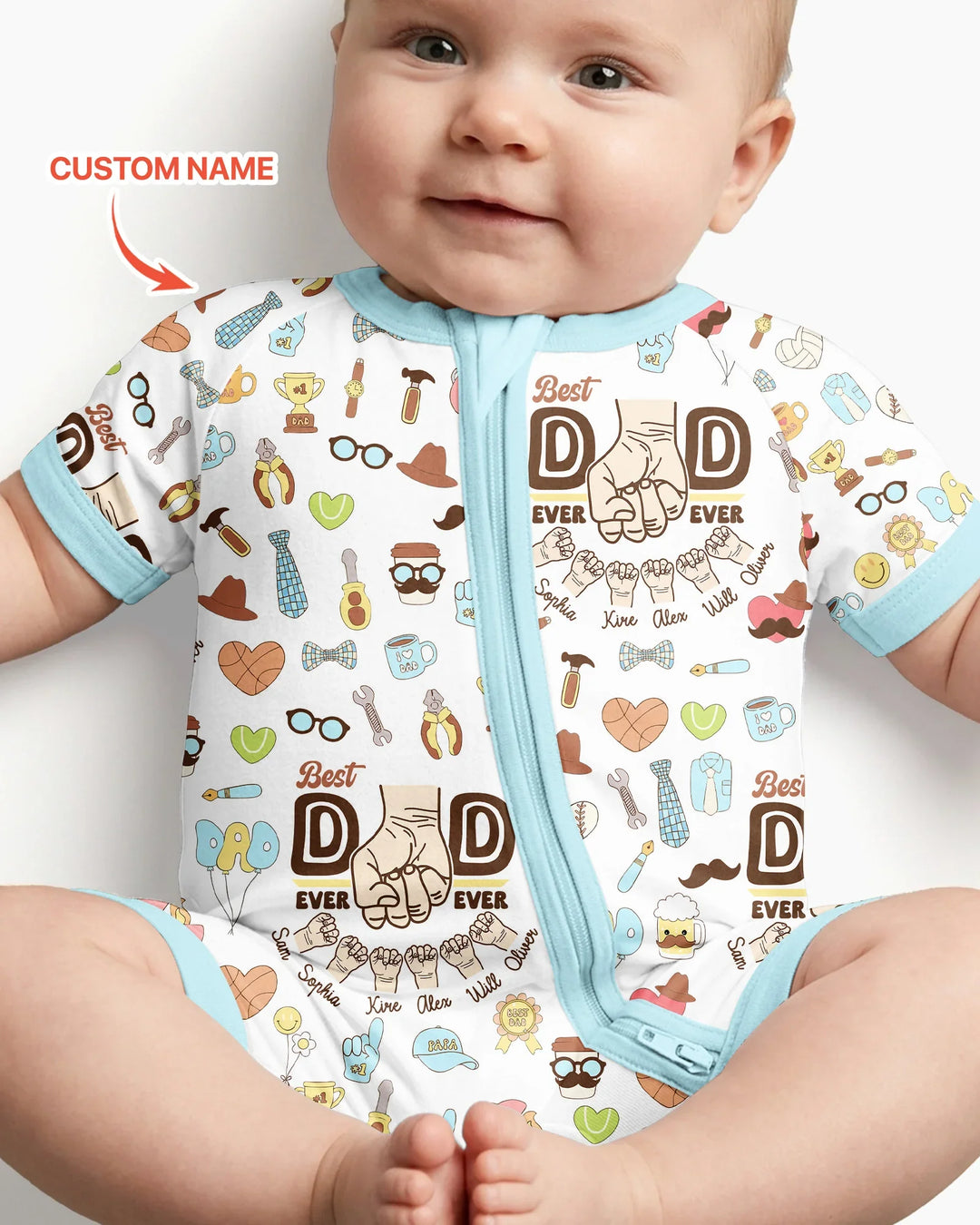 Custom Kids Name Best Dad Ever Bamboo Shorty Zippy