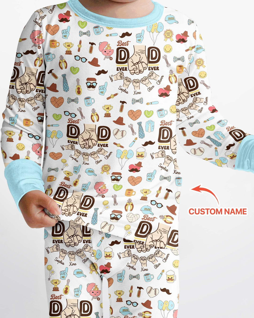 Custom Kids Name Best Dad Ever Bamboo Two Piece Long Sleeve Pajama Set