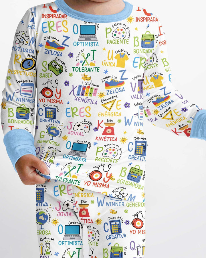 Pijama de bambú de dos piezas de manga larga con el alfabeto español You Are