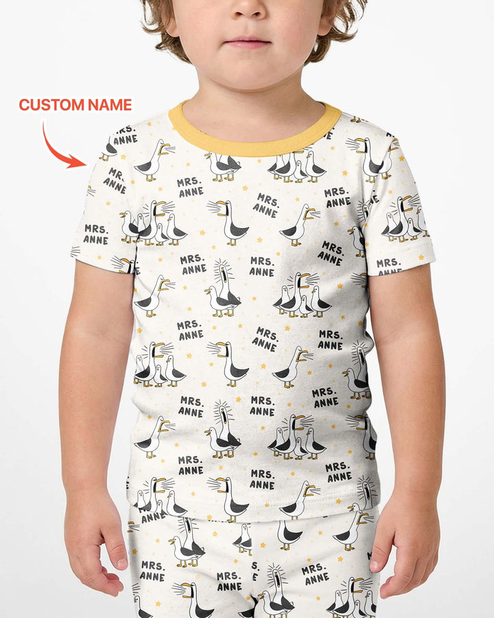 Custom Funny Seagulls Teacher Bamboo Two Piece Short Sleeve Shorts Pajama Set