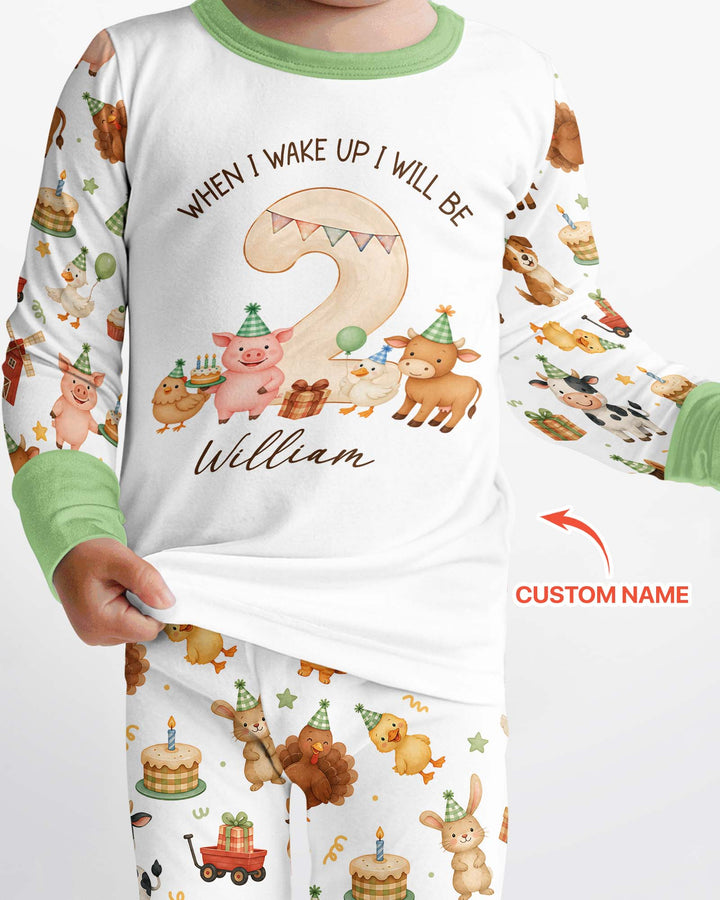 Personalized Farm Animals When I Wake Up I Will Be Birthday Bamboo Two Piece Long Sleeve Pajama Set