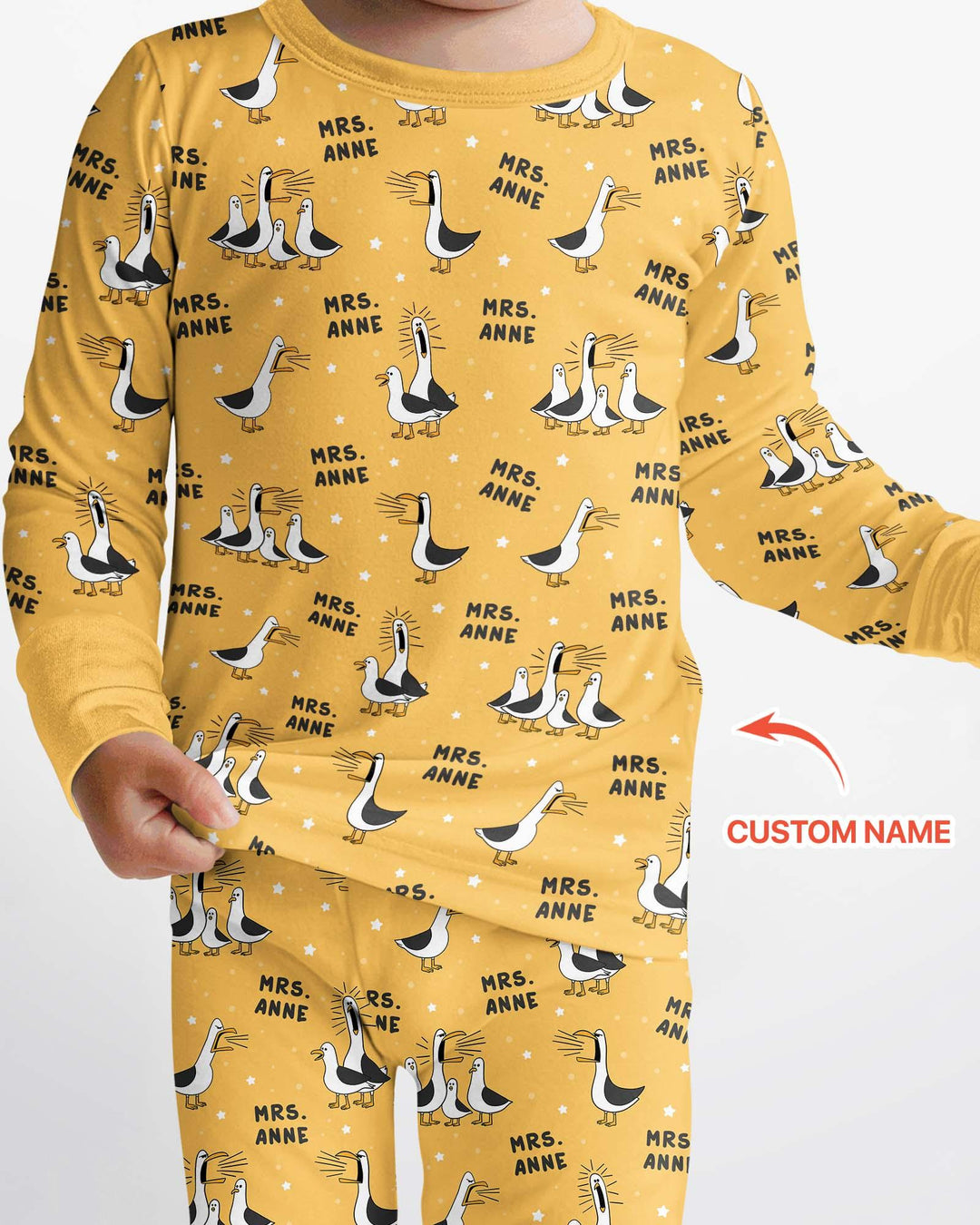 Custom Funny Seagulls Teacher Bamboo Two Piece Long Sleeve Pajama Set