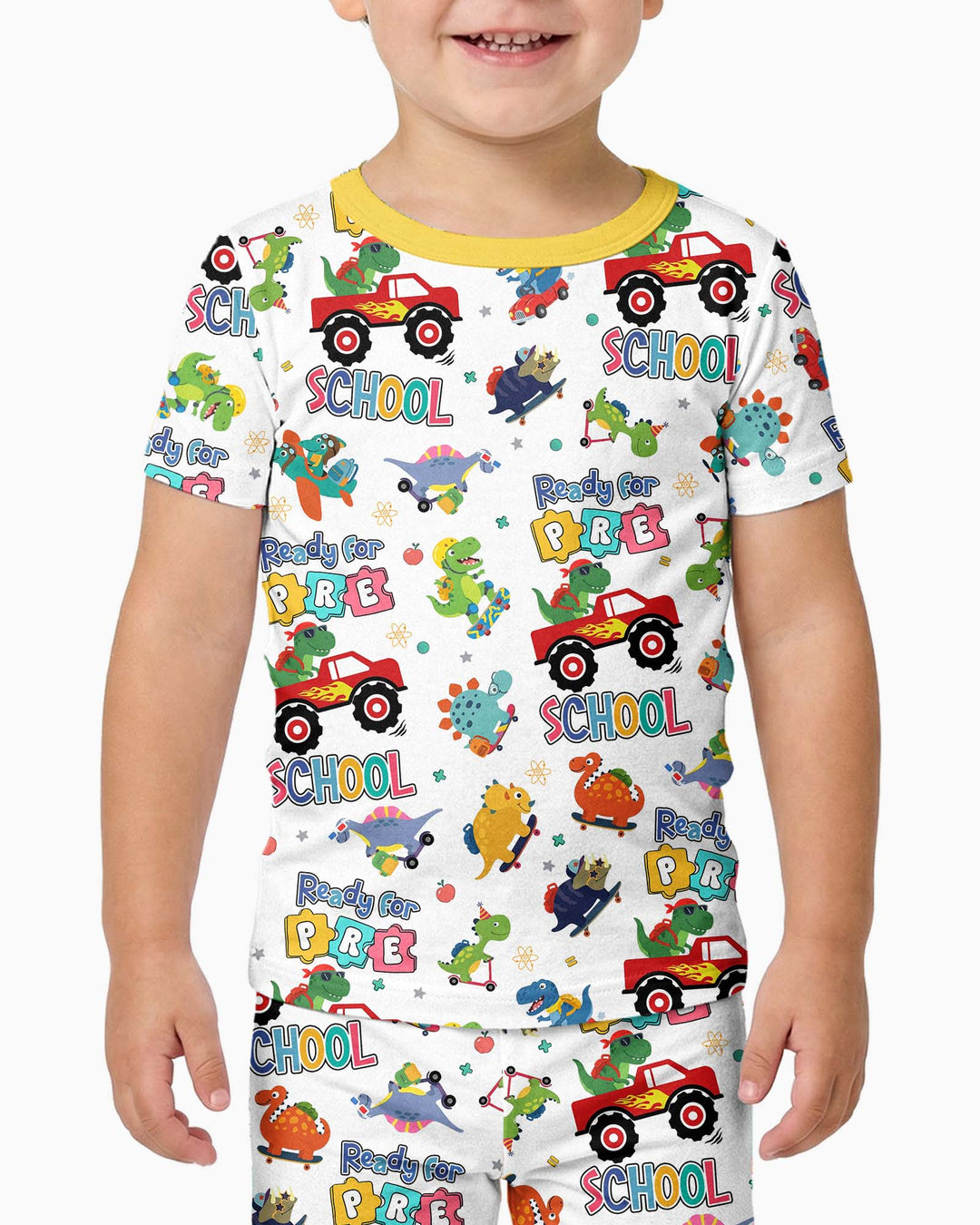 First Day of Preschool T-Rex Bamboo Two Piece Short Sleeve Pajama Set