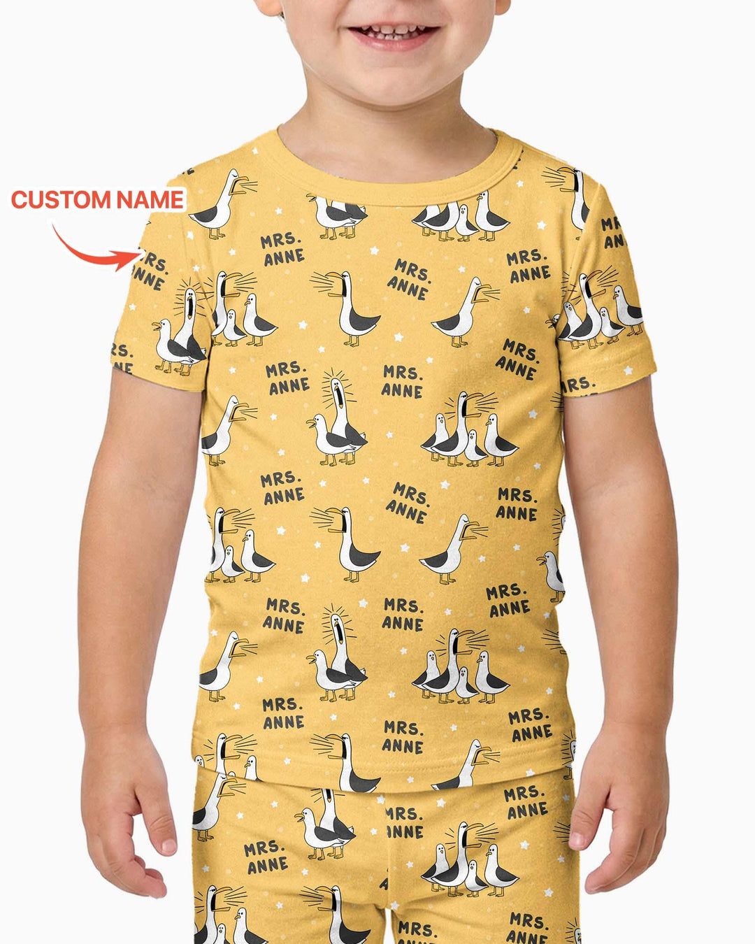 Custom Funny Seagulls Teacher Bamboo Two Piece Short Sleeve Pajama Set