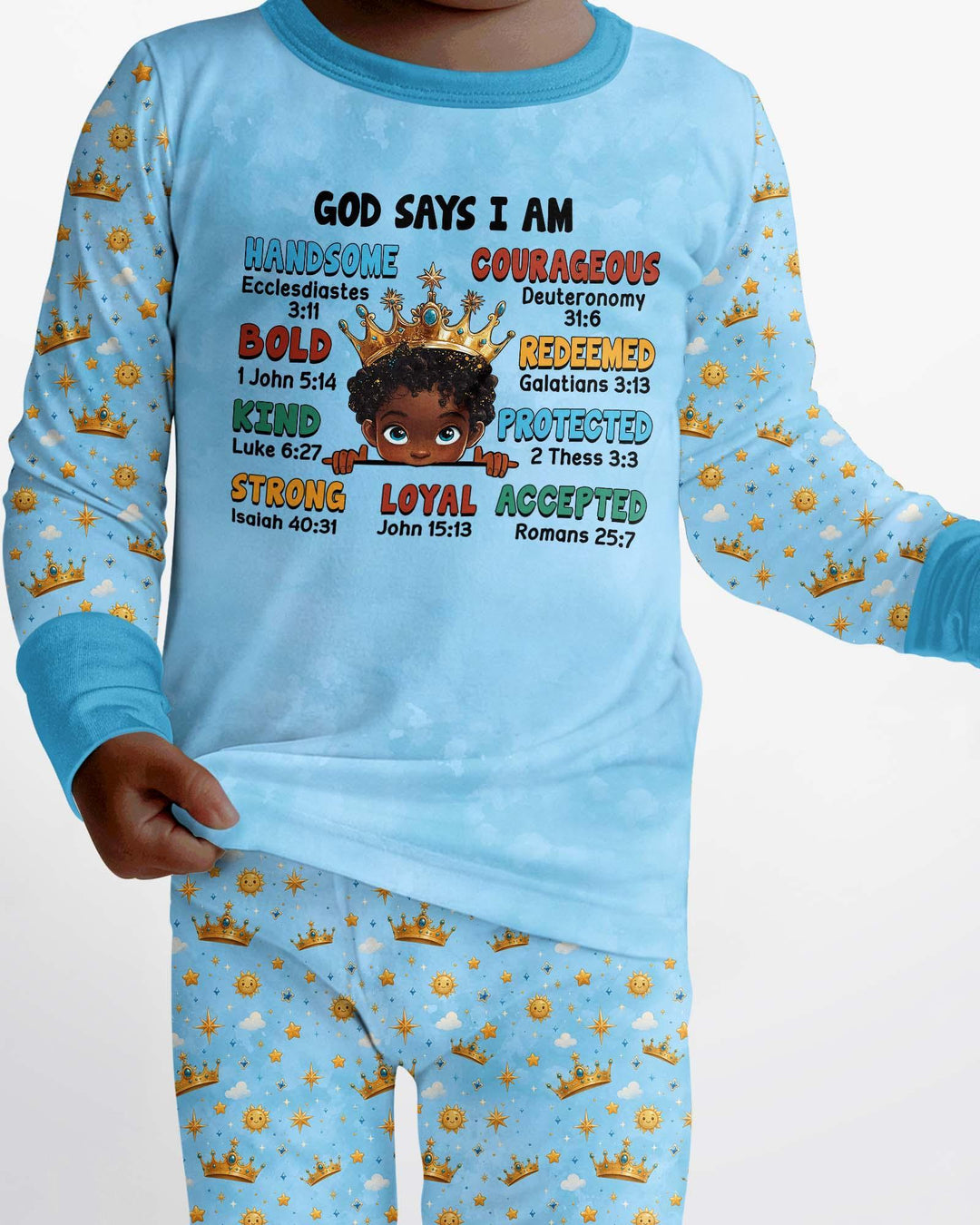 God Says I Am Afro  Boy  Bamboo Two Piece Long Sleeve Pajama Set