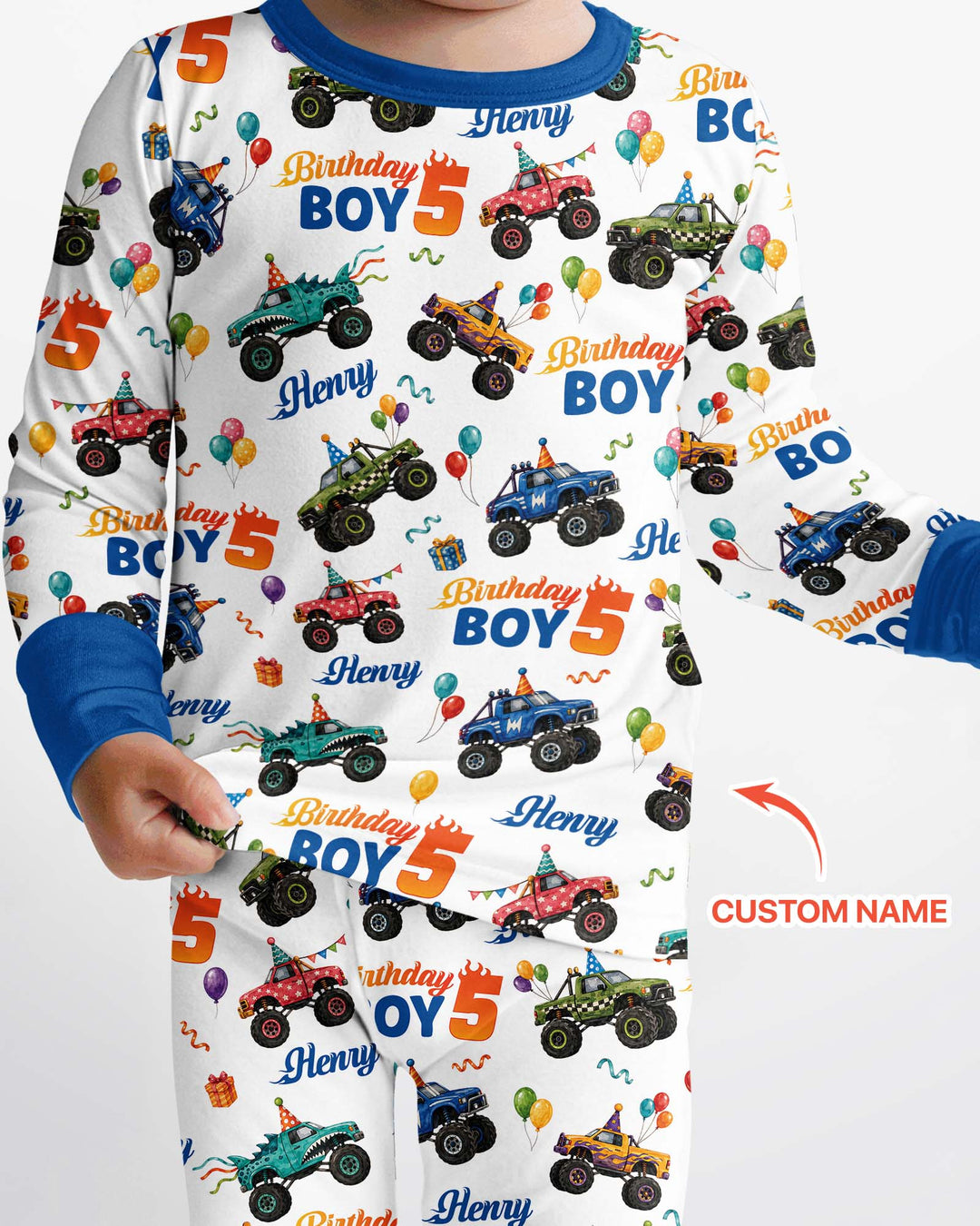 Monster Truck Birthday Party Bamboo Two Piece Long Sleeve Pajama Set