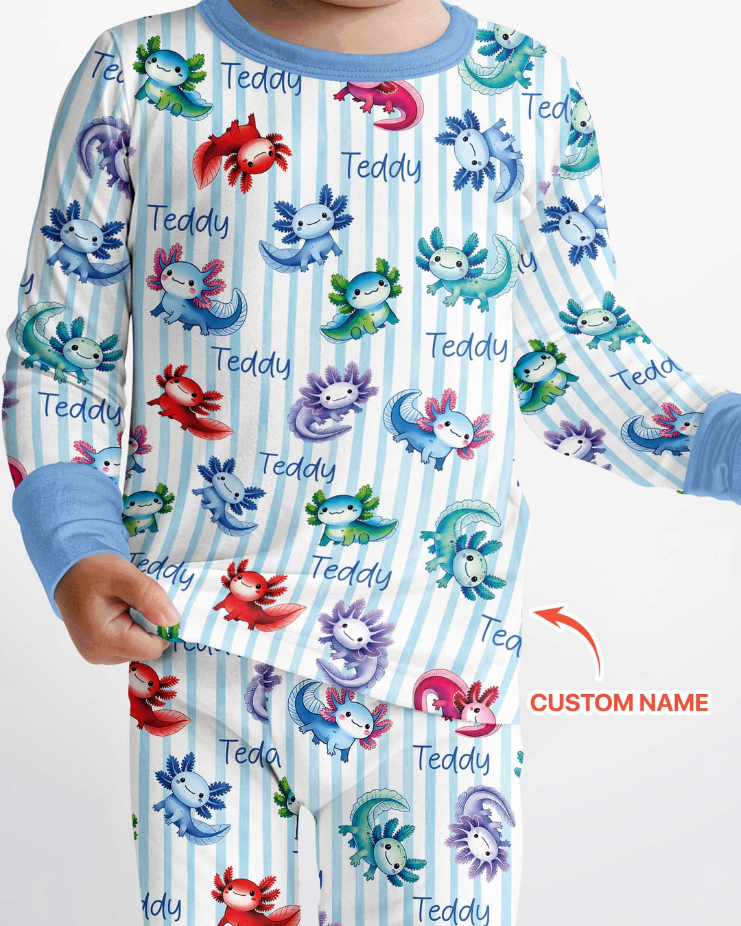 Cute Axololt Custom Name Bamboo Two Piece Long Sleeve Pajama Set