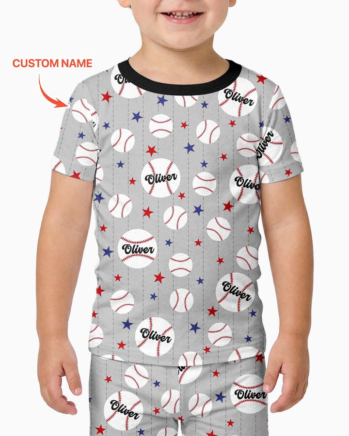 Conjunto de pijama de dos piezas de bambú a juego con mangas cortas y nombre personalizado "Novato del año"