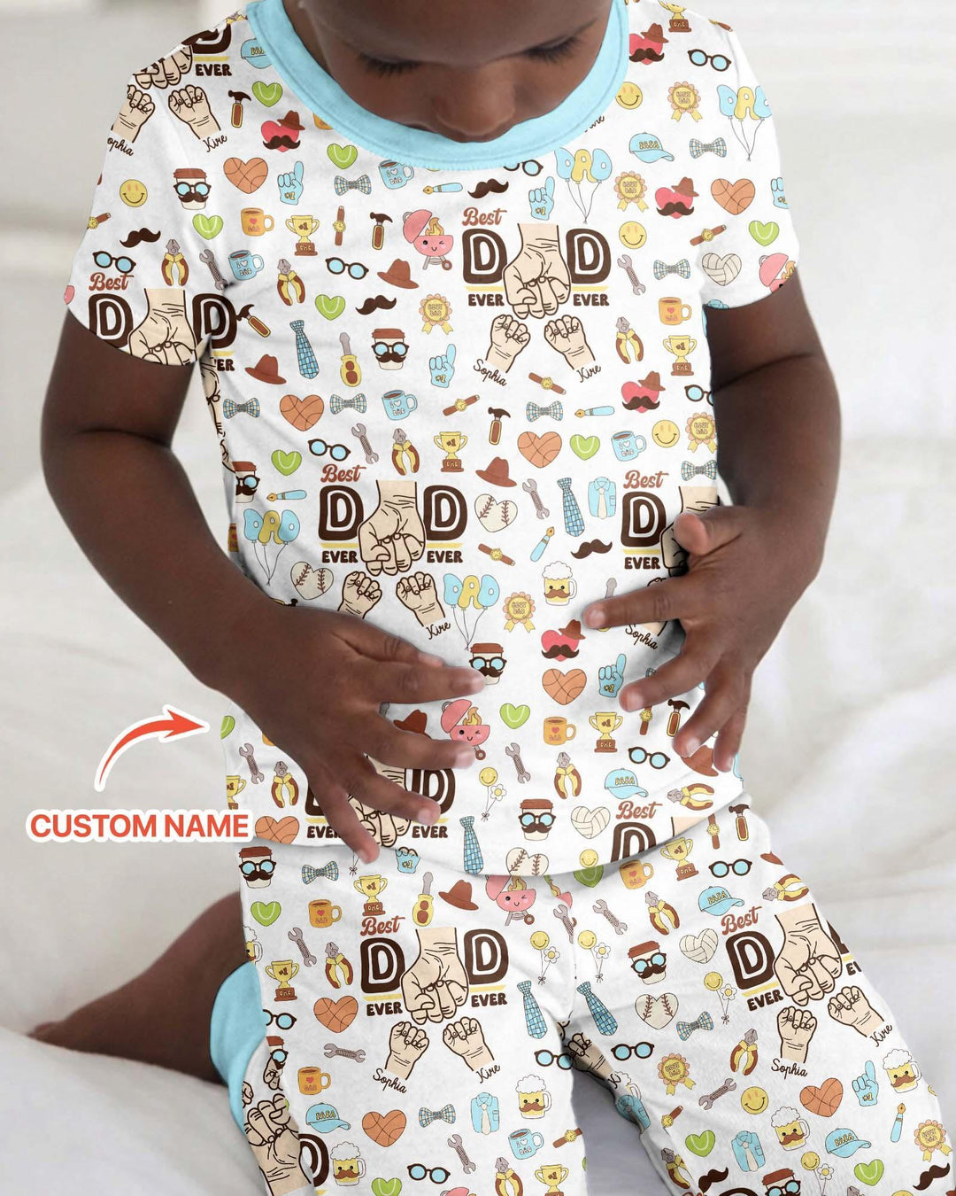 Custom Kids Name Best Dad Ever Bamboo Two Piece Short Sleeve Pajama Set
