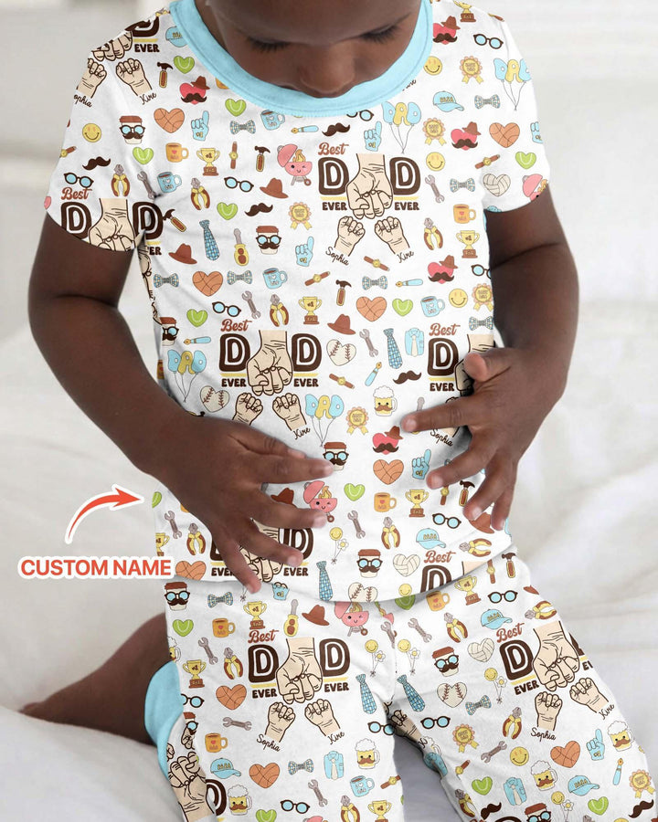 Custom Kids Name Best Dad Ever Bamboo Two Piece Short Sleeve Pajama Set