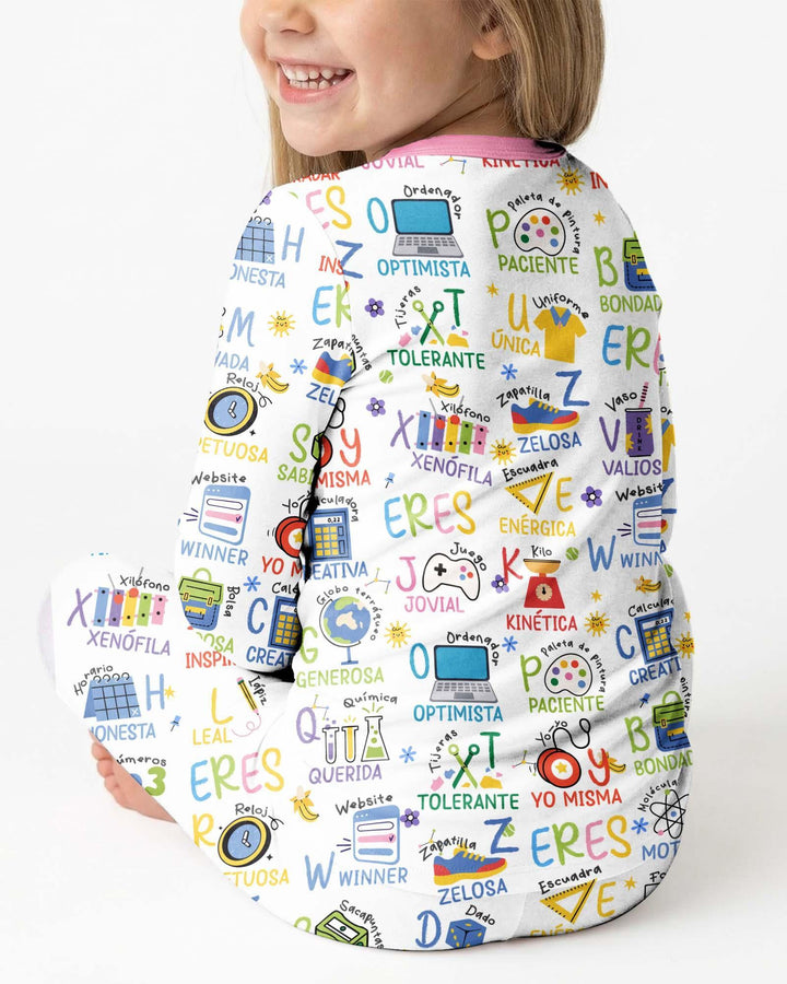 Pijama de bambú de dos piezas de manga larga con el alfabeto español You Are