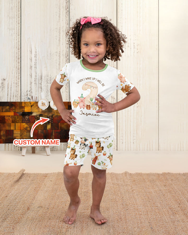 Personalized Farm Animals When I Wake Up I Will Be Birthday Bamboo Two Piece Short Sleeve Shorts Pajama Set