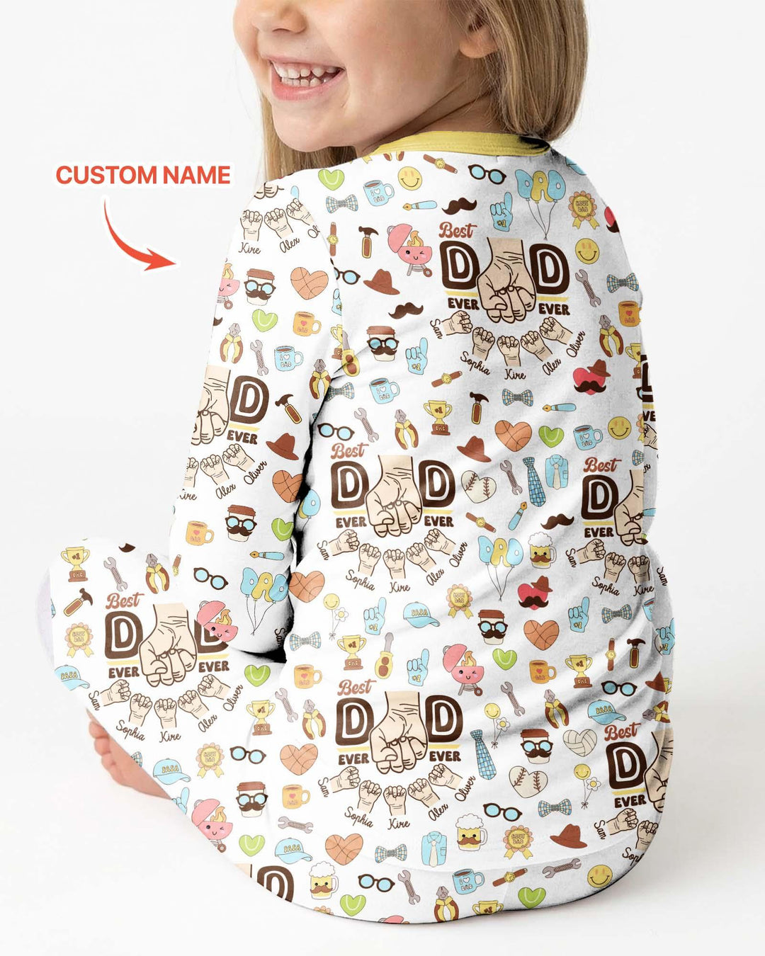 Custom Kids Name Best Dad Ever Bamboo Two Piece Long Sleeve Pajama Set