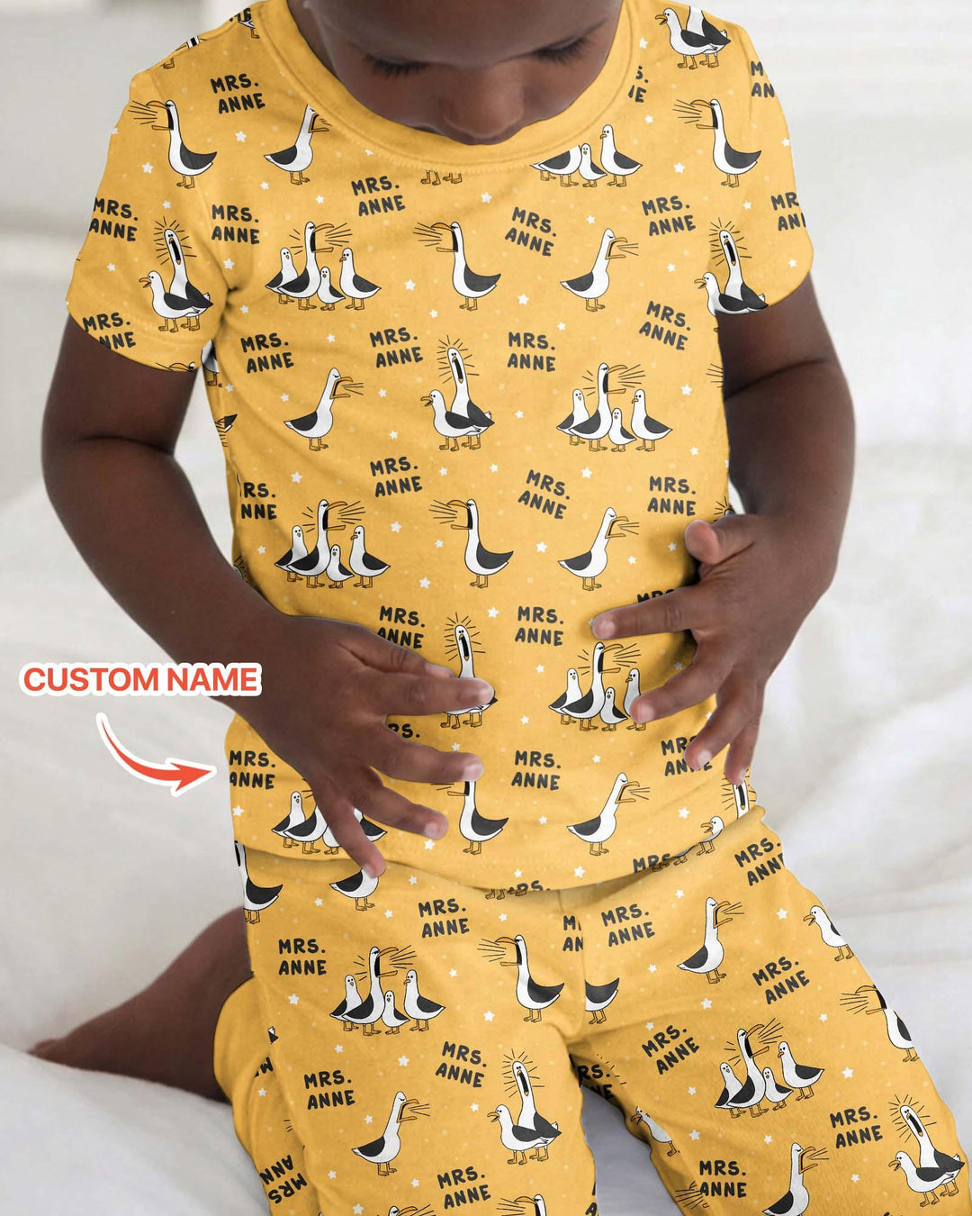 Custom Funny Seagulls Teacher Bamboo Two Piece Short Sleeve Pajama Set