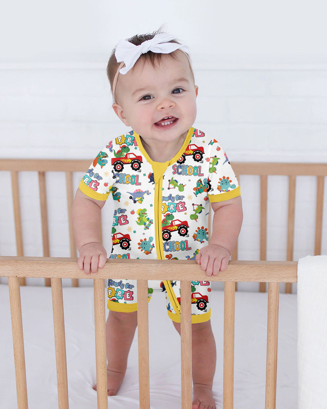 First Day of Preschool T-Rex Bamboo Shorty Zippy