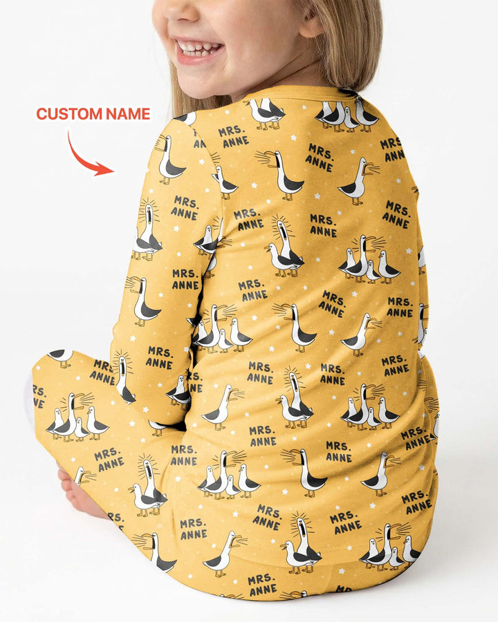Custom Funny Seagulls Teacher Bamboo Two Piece Long Sleeve Pajama Set
