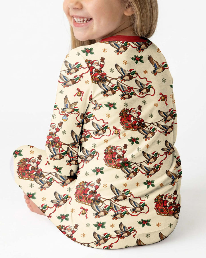 Santa Sleigh with Mallard Ducks Bamboo Two Piece Long Sleeve Pajama Set
