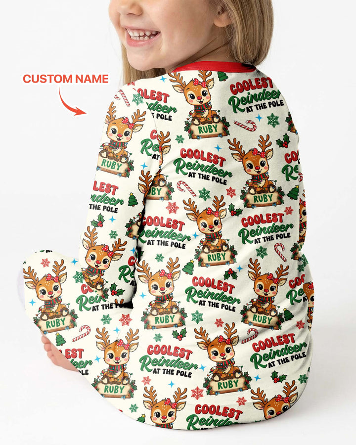 Custom Name Coolest Reindeer At The Pole Bamboo Two Piece Long Sleeve Pajama Set