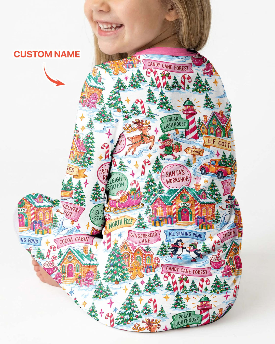 Welcome to North Pole Custom Name Bamboo Two Piece Long Sleeve Pajama Set