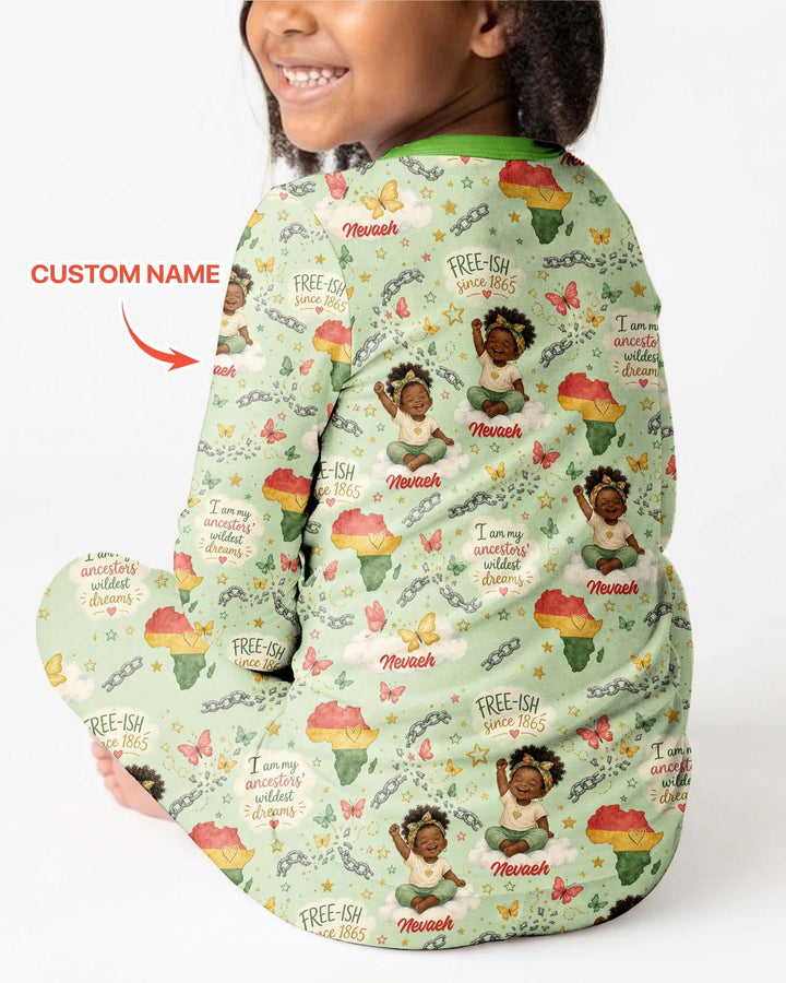 Custom Name Juneteenth I Am My Ancestors' Wildest Dream Bamboo Two Piece Long Sleeve Pajama Set