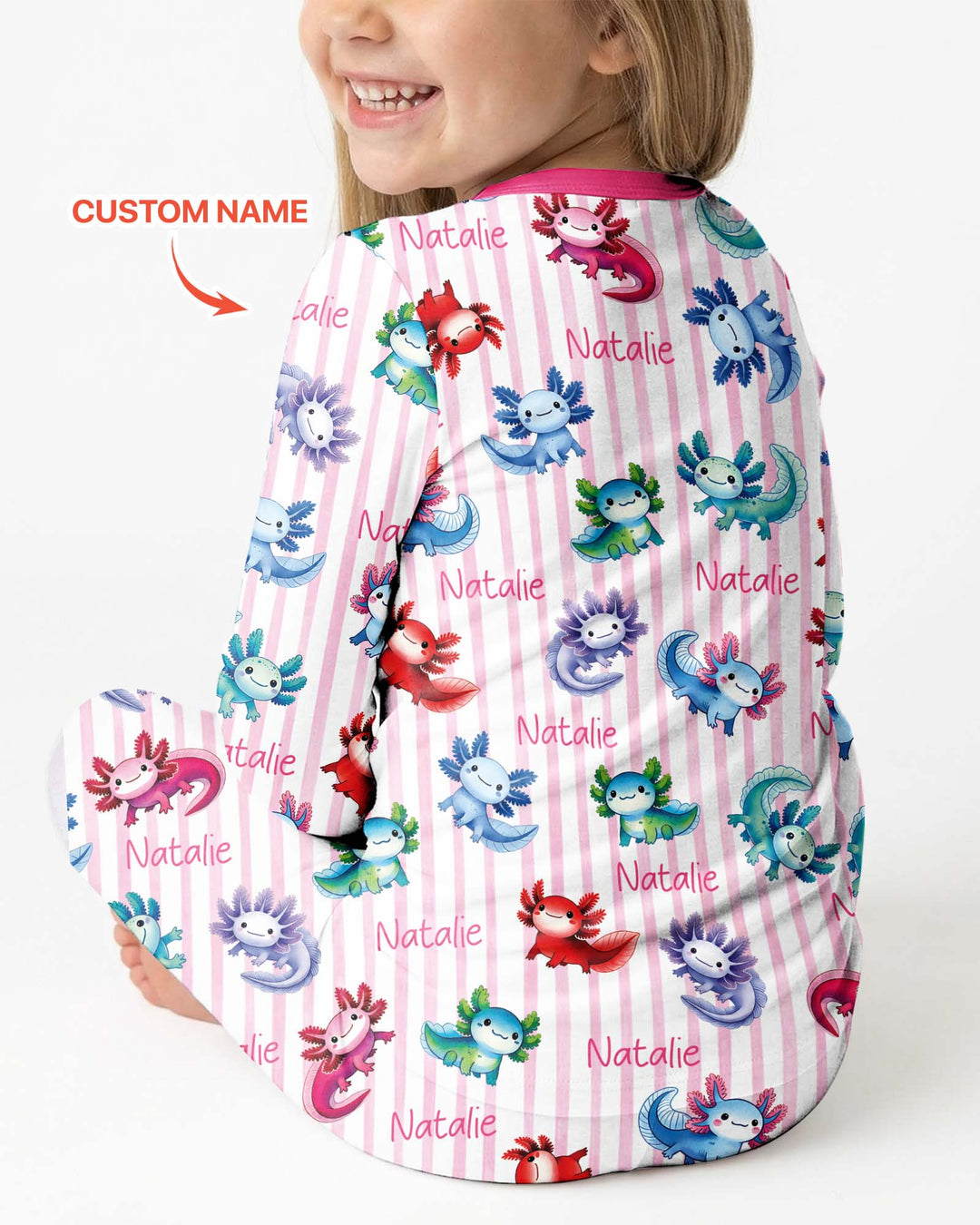Cute Axololt Custom Name Bamboo Two Piece Long Sleeve Pajama Set