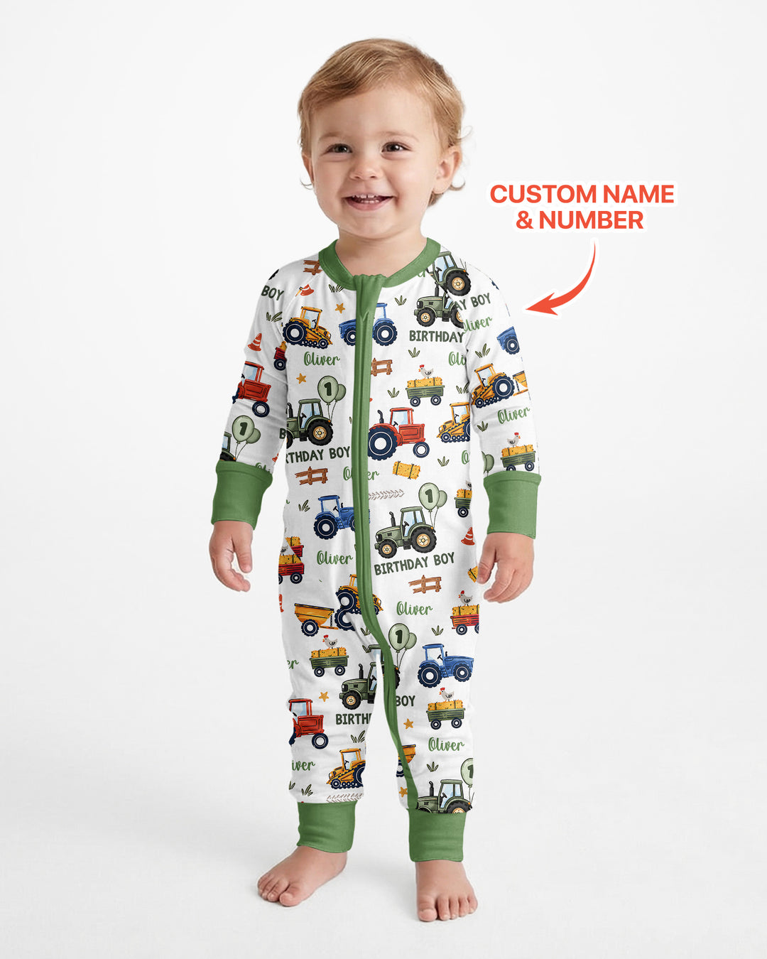 Custom Name and Age Tractor Birthday Boy Bamboo Convertible Zippy