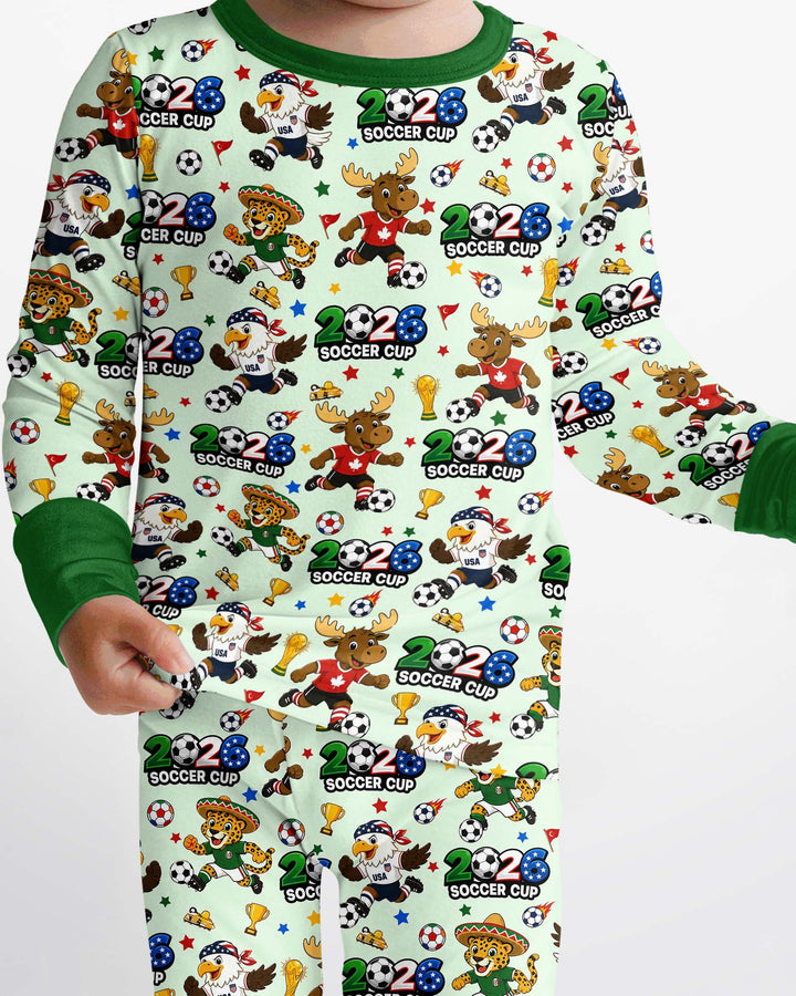 Soccer Cup Cute Mascots Bamboo Two Piece Long Sleeve Pajama Set