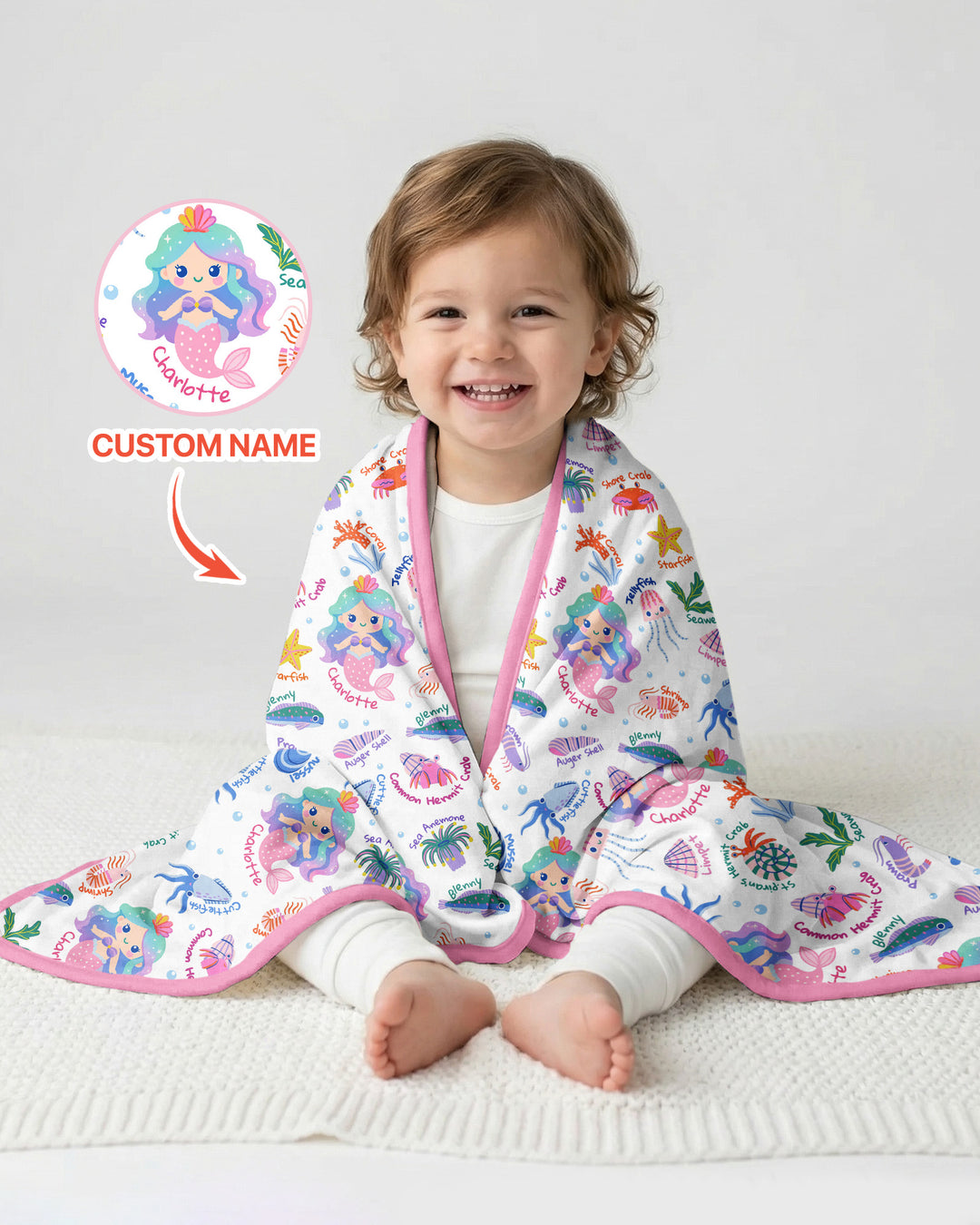 Personalized Cute Mermaid Bamboo Blanket