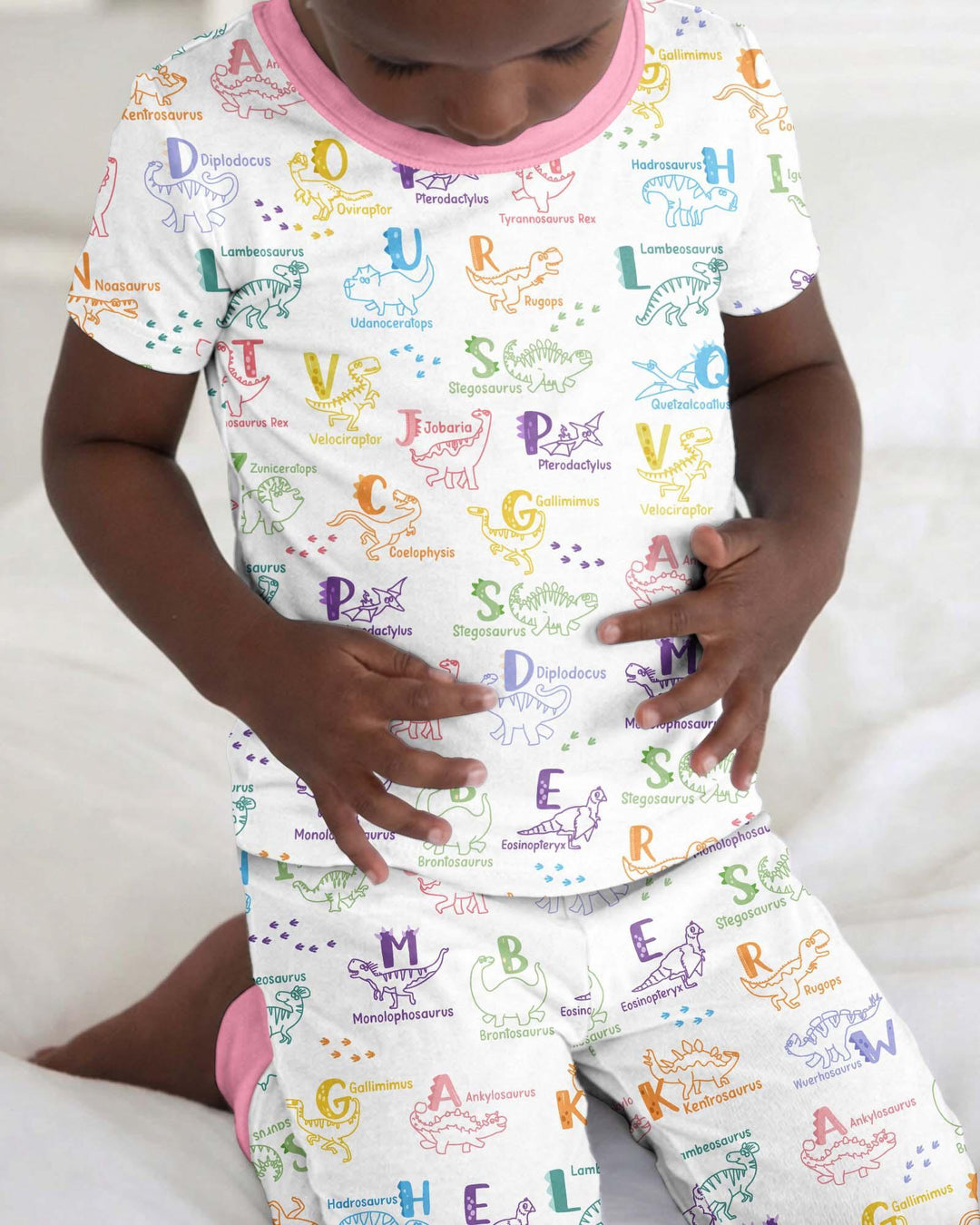Dino Alphabet ABC Bamboo Two Piece Short Sleeve Pajama Set