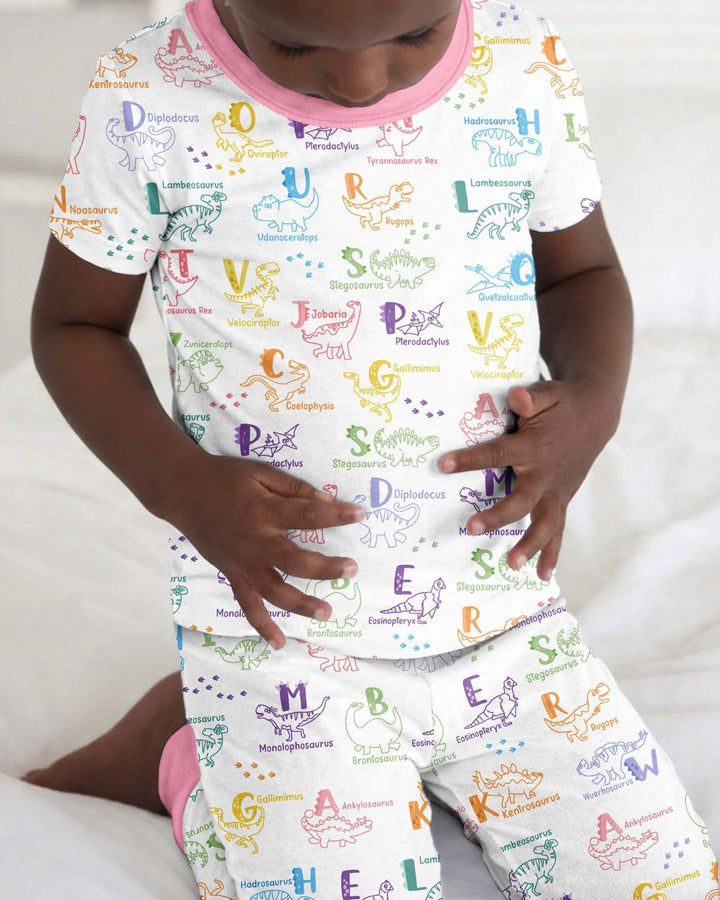 Dino Alphabet ABC Bamboo Two Piece Short Sleeve Pajama Set