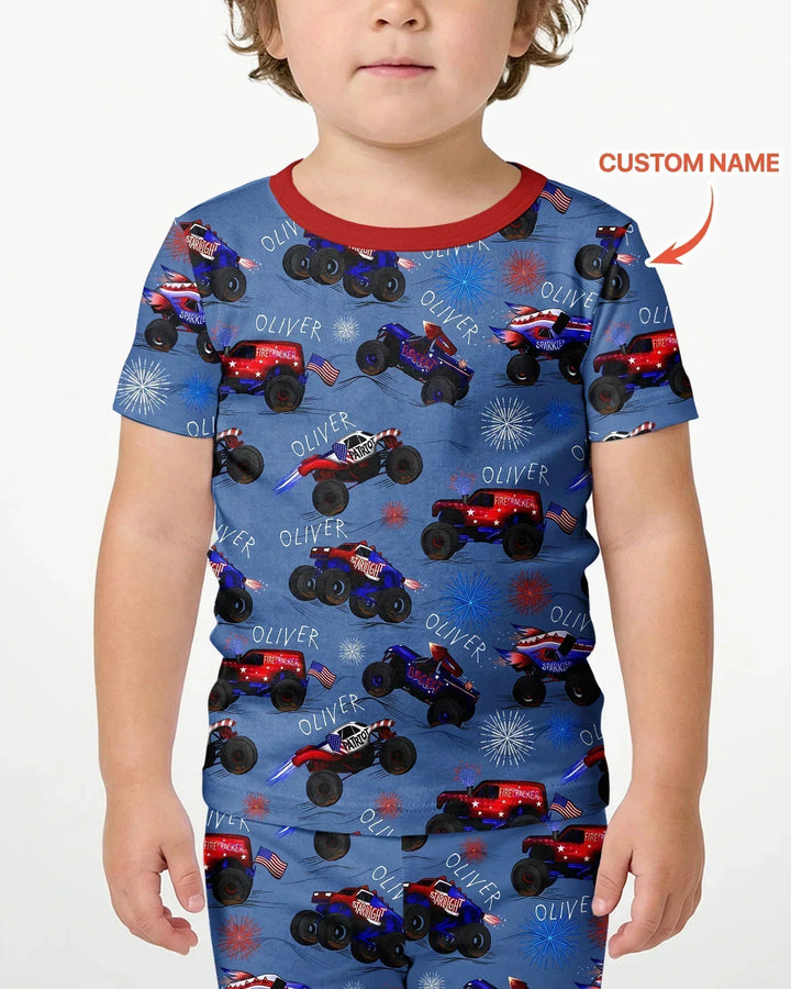 All American Thunder Custom Name Bamboo Two Piece Short Sleeve Shorts Pajama Set