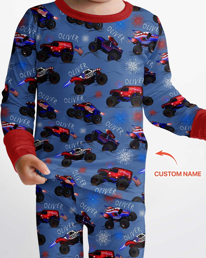 All American Thunder Custom Name Bamboo Two Piece Long Sleeve Pajama Set