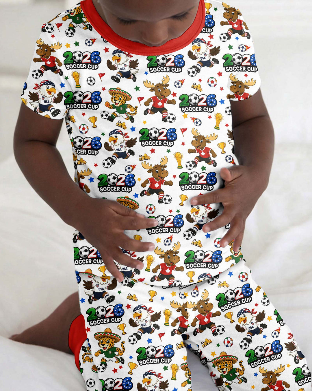 Soccer Cup Cute Mascots Bamboo Two Piece Short Sleeve Pajama Set