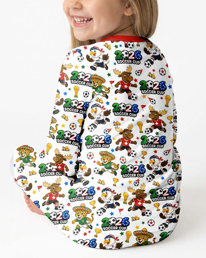 Soccer Cup Cute Mascots Bamboo Two Piece Long Sleeve Pajama Set