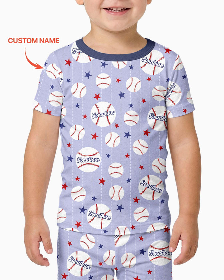 Conjunto de pijama de dos piezas de bambú a juego con mangas cortas y nombre personalizado "Novato del año"