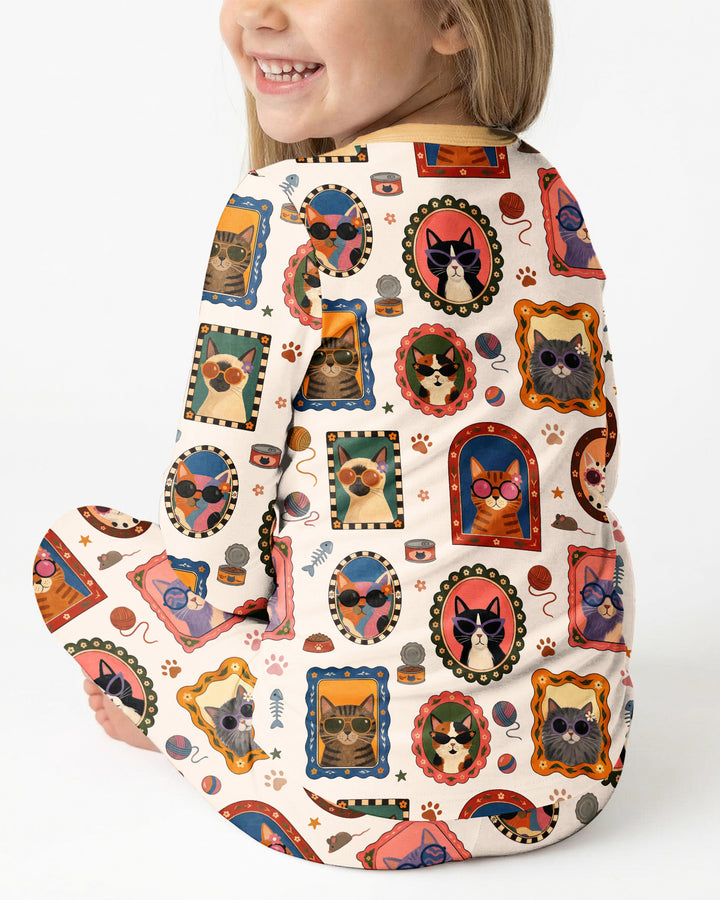 Vintage Cat Portraits Bamboo Two Piece Long Sleeve Pajama Set