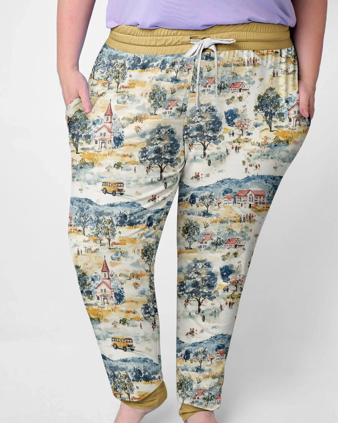 Whimsical Watercolor School Village Bamboo Women Pajama Set