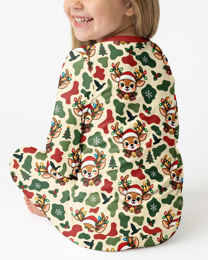 Christmas Deer Hunting Camo Bamboo Two Piece Long Sleeve Pajama Set