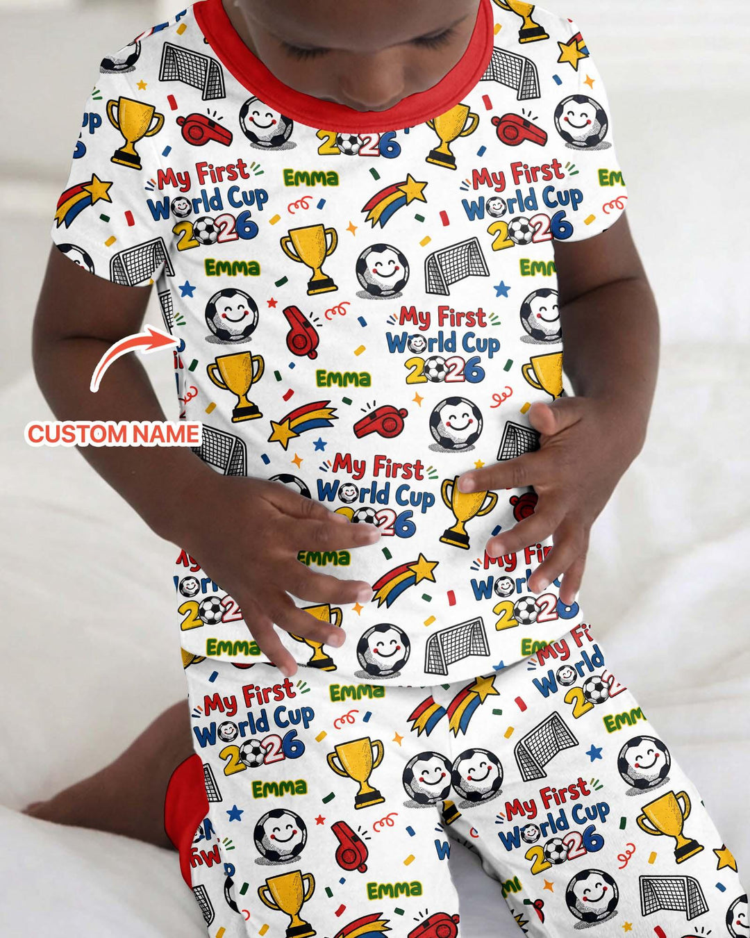 Custom Name My First Soccer Cup Bamboo Two Piece Short Sleeve Pajama Set