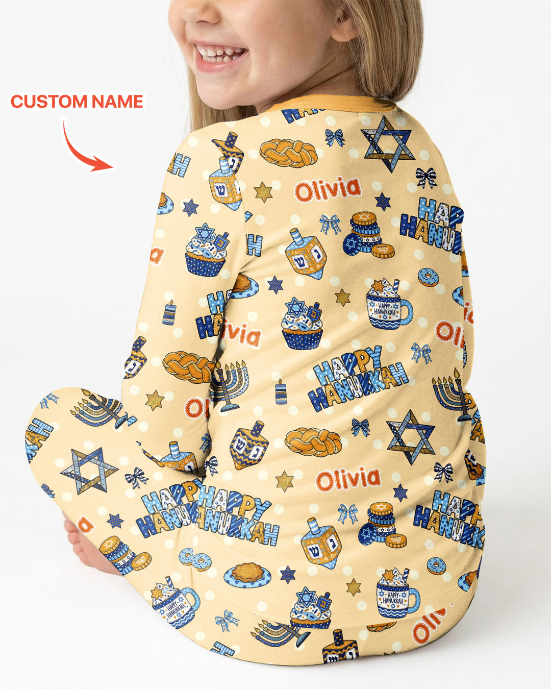 Custom Name Jewish Holiday Bamboo Two Piece Long Sleeve Pajama Set