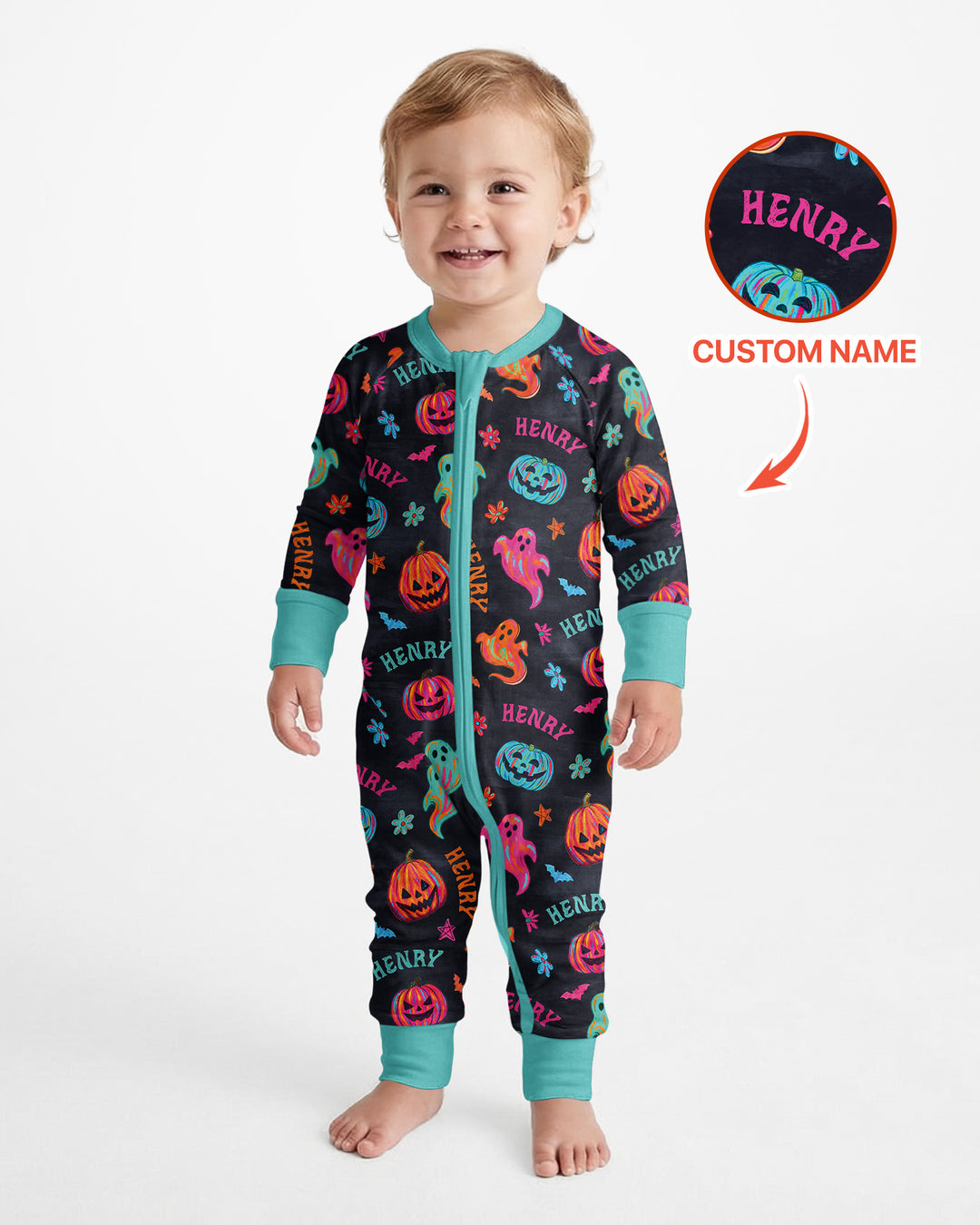 Custom Name Preppy Neon Pumpkin Bamboo Convertible Zippy