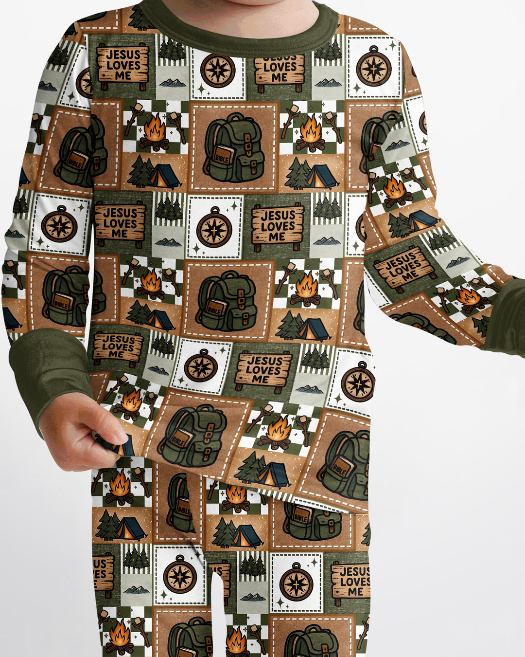 Camping Jesus Loves Me Bamboo Two Piece Long Sleeve Pajama Set