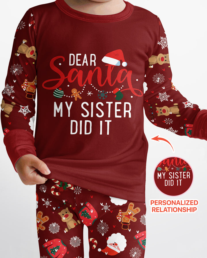Personalized Dear Santa My Sister/Brother Did It Bamboo Two Piece Long Sleeve Pajama Set