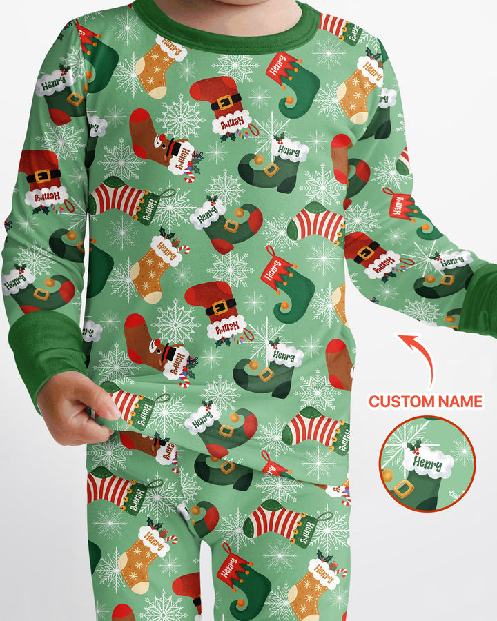 Personalize Christmas Crew Family Matching  Bamboo Two Piece Long Sleeve Pajama Set