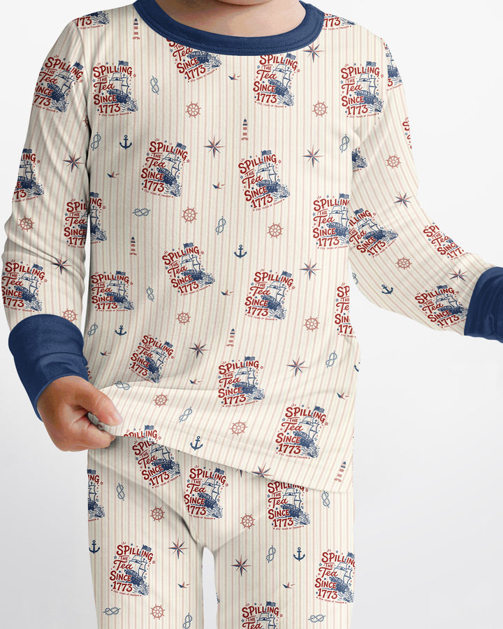 Spilling The Tea Since 1773 Family Matching Bamboo Two Piece Long Sleeve Pajama Set