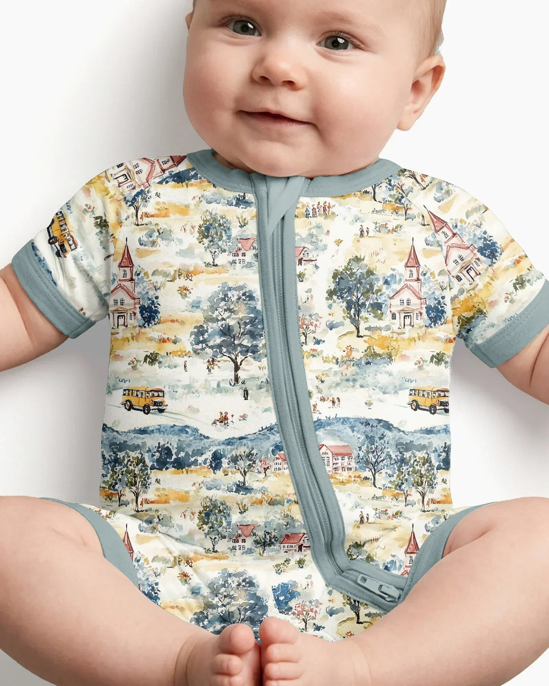Whimsical Watercolor School Village Bamboo Shorty Zippy